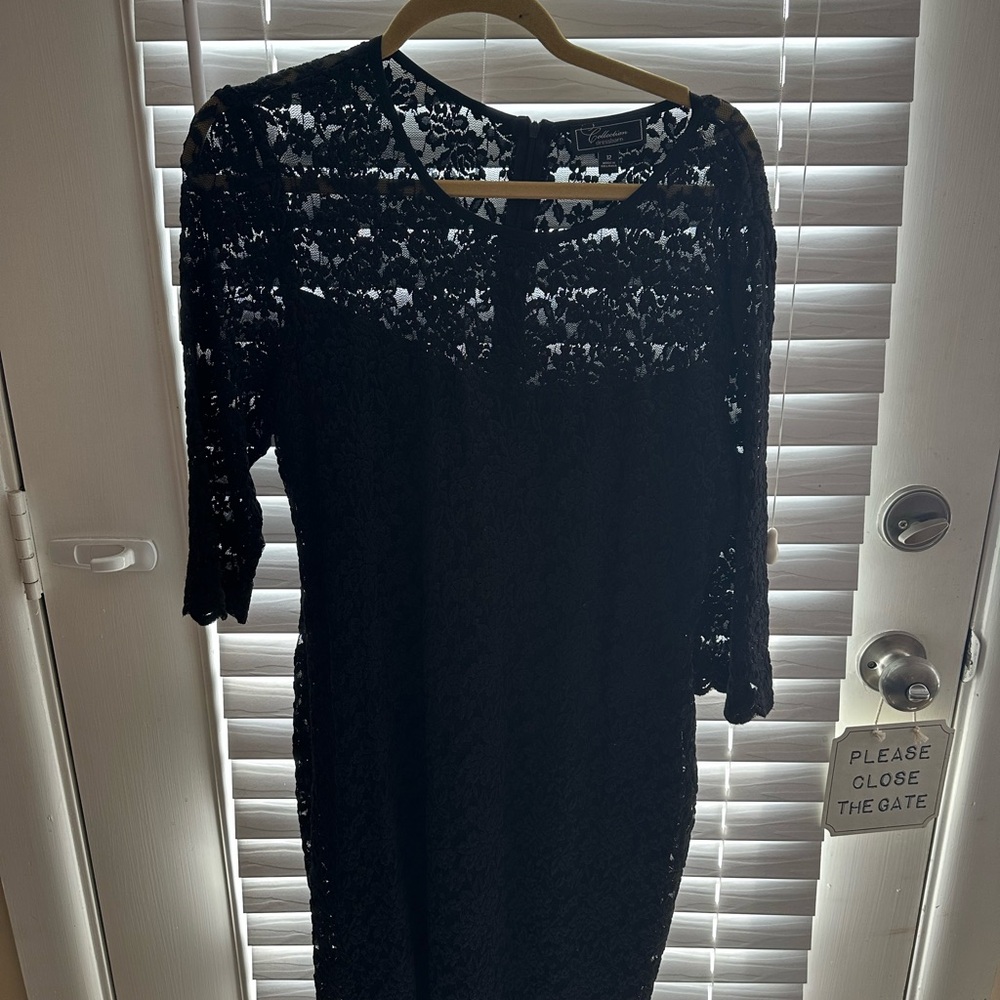 Dressbarn Black Sheath Dress with Cuffed Sleeves